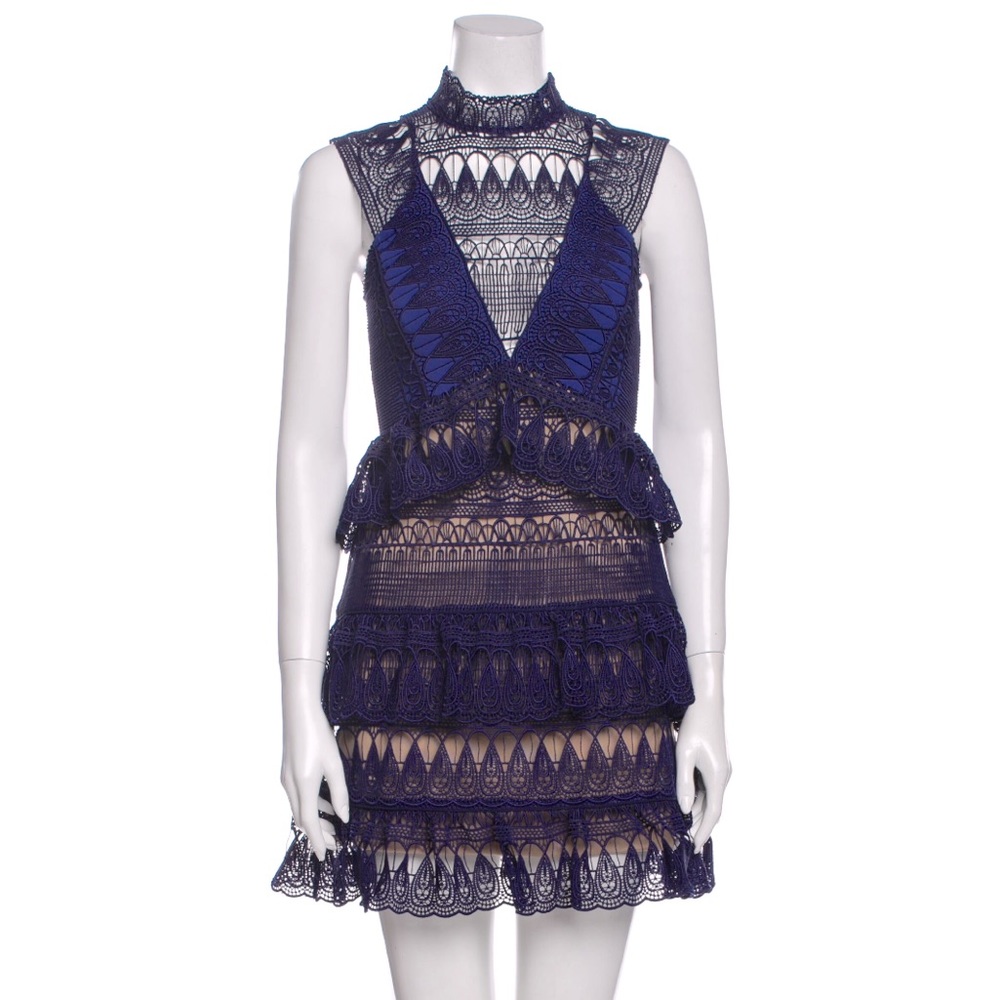 NWOT Self-Portrait Mock Neck Purple Lace Dress